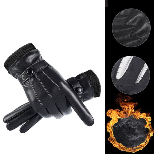 Gants Coupe-Vent Pour Hommes, 1 Paire, Pour Écran Tactile, Doigt Complet, Doublure En Peluche, Faux Cuir, Imperméables, Antidérapants, Pour L'extérieur