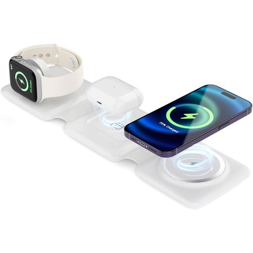Anwxai-Station De Charge Magnétique Sans Fil 3 En 1 Avec Adaptateur Rapide 18w Pour Iphone 14/13/12 Series,Samsung Note/Mate/Pixel /S20/S21 Series,Airpods Pro/3/2,Apple Watch 2/3/4/5/Se/6/7/8-Blanc