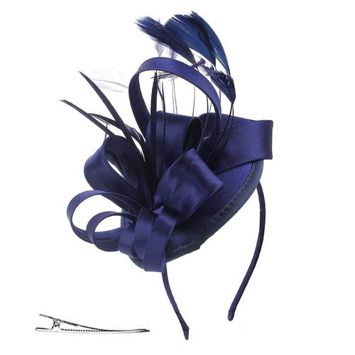 Chapeau Fascinateur Avec Pinces À Bandeau, Couvre-Chef Orné De Plumes, Fête De Thé, Mariage, Halloween, Chapeau De Spectacle Pour Filles-Bleu Marine
