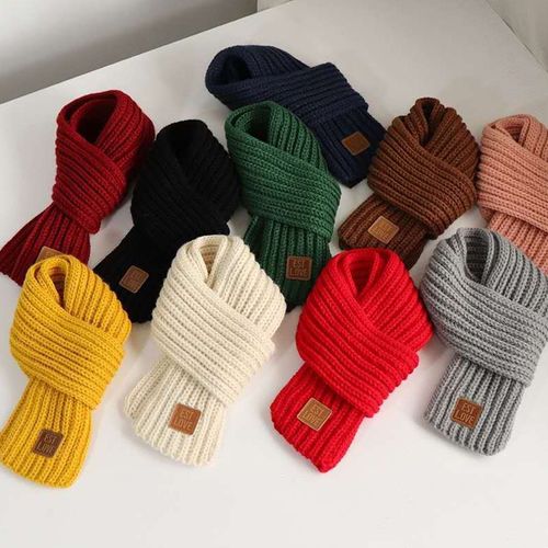 Écharpe d'hiver pour enfants, épaisse, couleur unie, tricotée, douce, haute élasticité, garde au chaud, garçons et filles, enveloppement de cou léger pour un usage quotidien-Noir