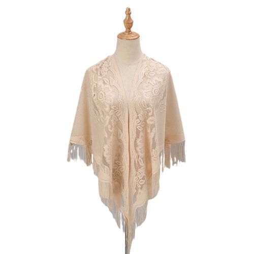 Châle De Fête Pour Femmes, Broderie De Fleurs, Pompon Ajouré, Transparent, Couleur Unie, Vêtements Assortis, Cardigan Léger, Écharpe De Bal D'été, Vêtements Pour Dames-180cm Beige