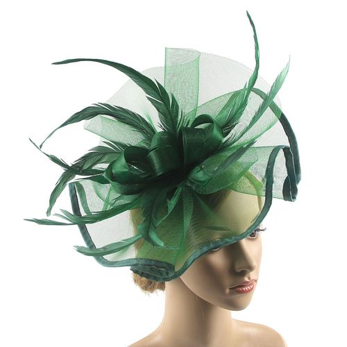 Chapeau fascinateur pour femmes, fête de thé, plumes de fleurs de mariage, serre-tête en gaze fait à la main, Clip, accessoires pour cheveux de mariée-Vert