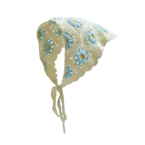 Foulard Rétro De Style Français Pour Fille, Bandeau Tricoté Au Crochet, Motif Floral, Tissu Tricoté, Ajustement Réglable-F
