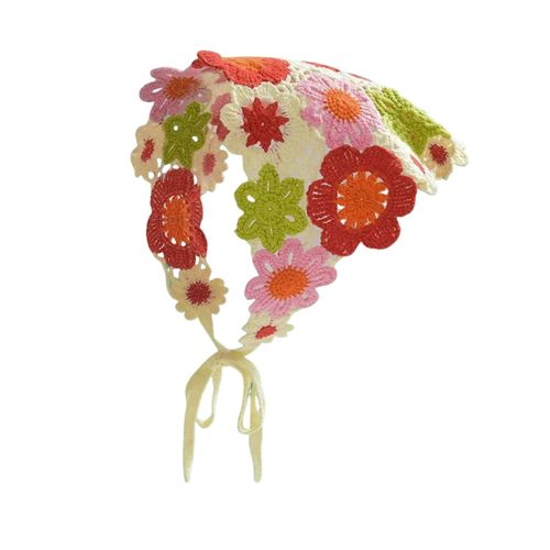 Foulard Rétro De Style Français Pour Fille, Bandeau Tricoté Au Crochet, Motif Floral, Tissu Tricoté, Ajustement Réglable-C