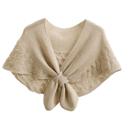 Châle Court Tricoté De Couleur Unie Pour Femmes, Protection Solaire, Point Ouvert, Châle De Climatiseur Pour Vêtements De Maison-Beige