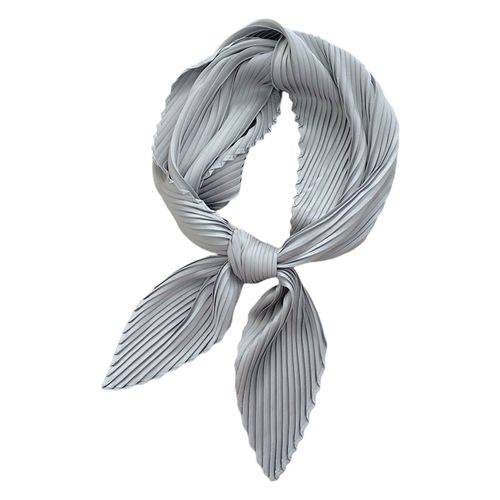 Écharpe Carrée Pour Femmes, Couleur Unie, Bord Ondulé Plissé, Tenue De Cou, Tempérament, Écharpe Fine Et Soyeuse Froissée Pour Le Bureau-70 Cm Gris Clair