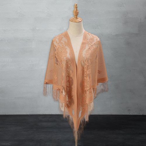 Châle De Fête Pour Femmes, Broderie De Fleurs, Pompon Ajouré, Transparent, Couleur Unie, Vêtements Assortis, Cardigan Léger, Écharpe De Bal D'été, Vêtements Pour Dames-180 Cm Chameau
