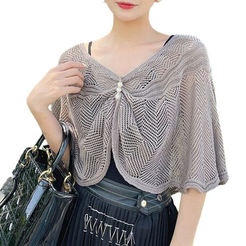 Cardigan De Protection Solaire De Couleur Unie, Demi-Manches, Manteau Châle Super Fin, Protection Solaire, Maille Respirante, Couverture De Robe D'été, Vêtements Décontractés Pour Femmes-Gris