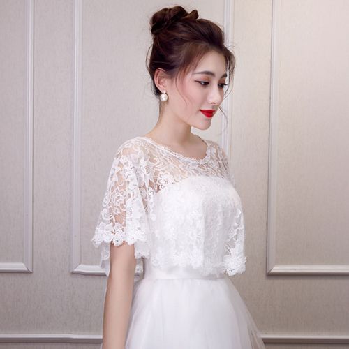 Élégant Transparent Dentelle Châle Dame Enveloppes De Mariage Mariée Haussement D'épaules Pull Châle Soirée Femmes Cape-Blanc