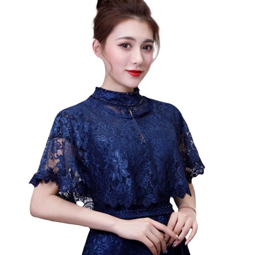 Élégant Transparent Dentelle Châle Dame Enveloppes De Mariage Mariée Haussement D'épaules Pull Châle Soirée Femmes Cape-Bleu Marine