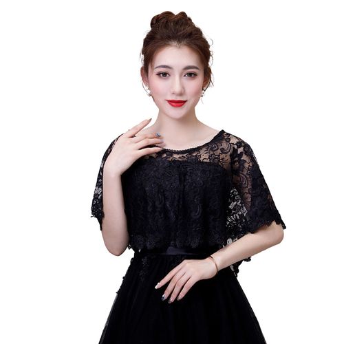 Élégant Transparent Dentelle Châle Dame Enveloppes De Mariage Mariée Haussement D'épaules Pull Châle Soirée Femmes Cape-Noir