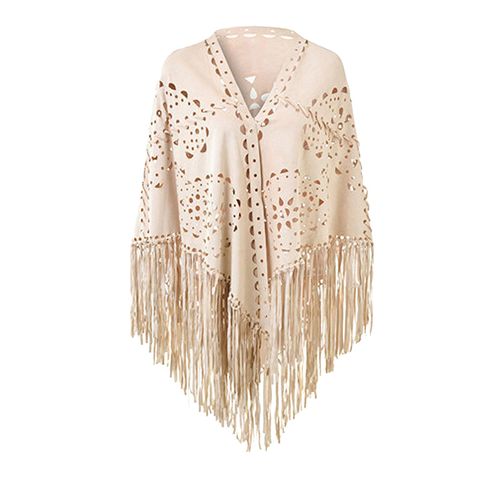 Châle En Tissu Chaud Pour Femme, Couleur Unie, Polyvalent, Glands Creux, Ourlet, Écharpe D'hiver, Châle Confortable-Beige