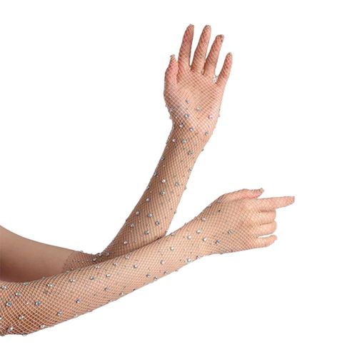 1 Paire De Manches De Bras De Bal Pour Femmes, Transparent Ajouré En Résille Strass Décor Ultra Fin Sans Doigts Performances Mariée Mariage Photo Accessoire Manchettes De Bras-Chameau