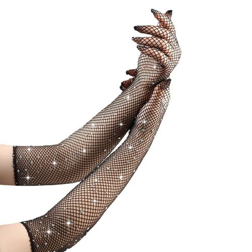 1 Paire De Manches De Bras De Bal Pour Femmes, Transparent Ajouré En Résille Strass Décor Ultra Fin Sans Doigts Performances Mariée Mariage Photo Accessoire Manchettes De Bras-Noir