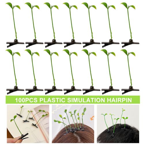 100 Pièces Pinces À Cheveux De Germes De Haricot Épingles À Cheveux De Plante Anti-Dérapant Fausse Feuille Forme Drôle Longue Germe Verte Décor Adulte Enfants Décoration De Cheveux Pinces À Cheveux 