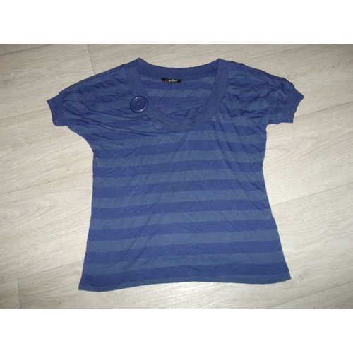 Tee Shirt Morgan Bleu Foncé Et Argenté Décos Boutons Et Dentelle M Tbe
