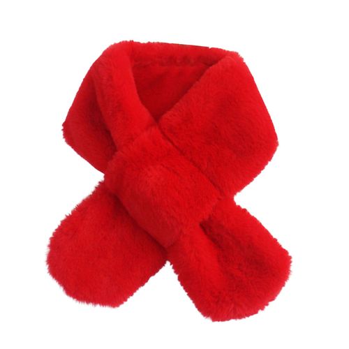 Écharpe Large De Style Coréen Pour Enfants, Couleur Unie, Automne Hiver, Double Face, Imitation Fourrure De Lapin, Écharpe À Col Croisé-Rouge