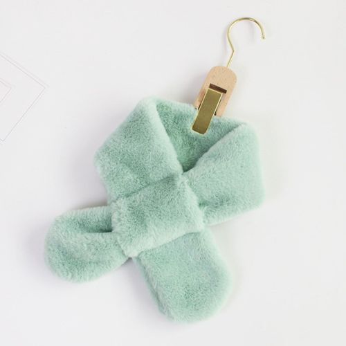 Écharpe Large De Style Coréen Pour Enfants, Couleur Unie, Automne Hiver, Double Face, Imitation Fourrure De Lapin, Écharpe À Col Croisé-Vert Menthe