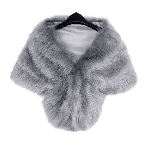 Châle En Fourrure Artificielle Pour Femme, Couleur Unie, Épais, Chaud, Résistant Au Froid, Manteau De Cape, Châle De Fête Formelle, Automne Et Hiver-Gris