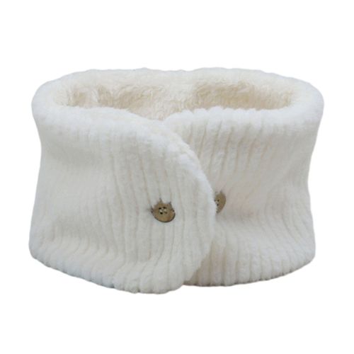 Écharpe Épaisse Et Chaude Doublée De Polaire, Douce Et Confortable, Chauffe-Cou Unisexe, Couleur Unie, Fermeture À Boutons, Écharpe D'hiver Pour Temps Froid-Blanc Laiteux A
