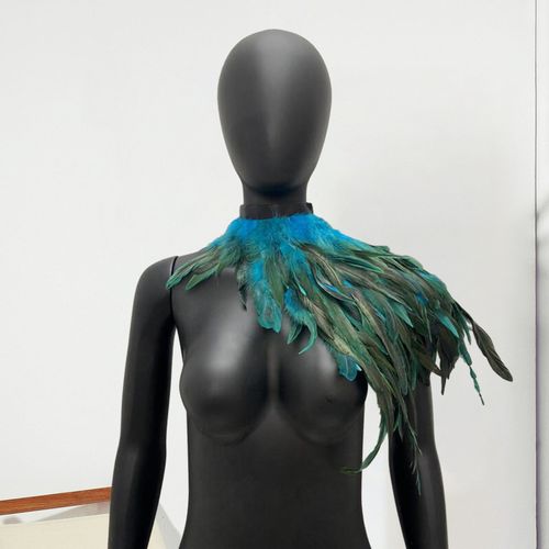 Fausse Plume Haussement D'épaules Châle Cape Douce Réglable Rétro Gothique Col Cosplay Fête Corps Scène Performance Faux Col Danseur Costume-Lac Bleu