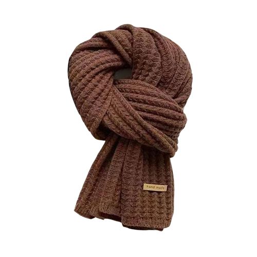 Écharpe D'hiver Couleur Unie Épaissie Chaude Écharpe En Tricot Hommes Femmes Long Cou Enveloppement Vêtement Vêtements Accessoires-Caramel