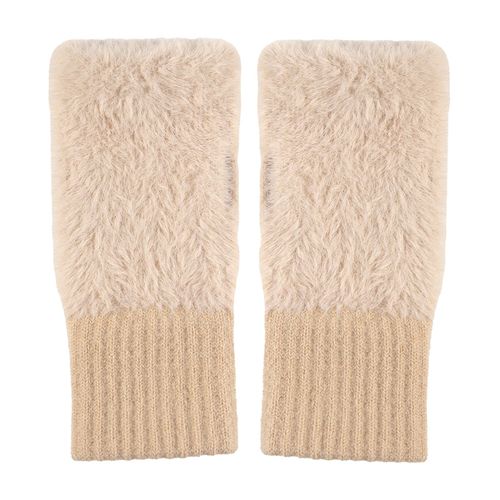 1 Paire De Gants D'hiver Pour Femme, Demi-Doigt Épais En Peluche Tricotée, Extensible, Protection Du Poignet Pour Écran Tactile, Garde Au Chaud, Gants D'écriture Pour Étudiants Au Bureau-Beige