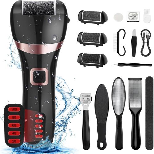 Ytseazn-Râpe Ponceuse Pieds Electrique,14 En 1 Kit De Pédicure Professionnel Anti-Callosités,Râpe À Pieds Étanche Portable Pour Peau Morte 1200mah Rechargeable 2 Vitesses 3 Têtes Rouleaux(Noir) 