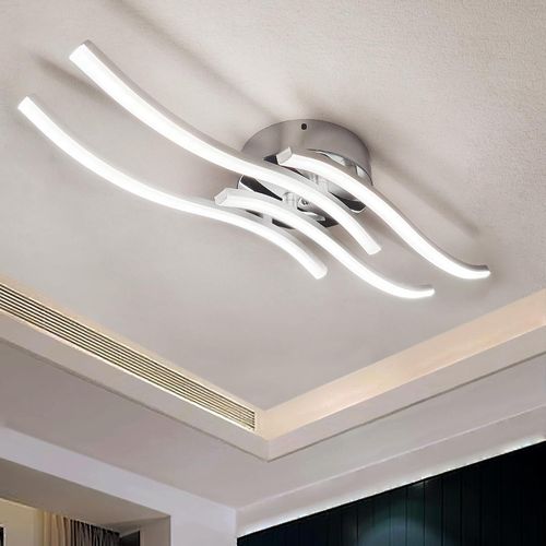 Ytseazn-Plafonnier Led,Lustre Led Moderne 28w 2800 Lumen Plafond Luminaire En Forme De Vague,Blanc Froid 6000k Plafonnier Courbé Pour Couloir Chambre Cuisine Salon