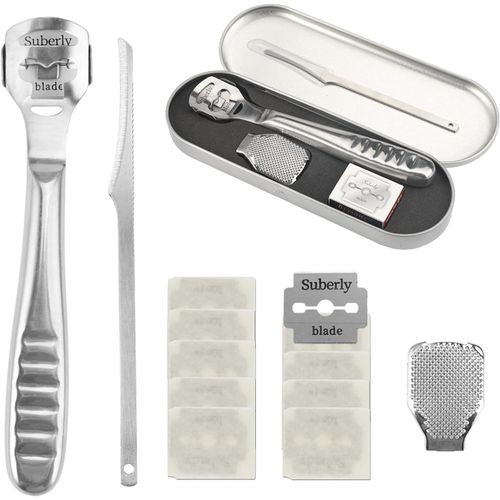 Ytseazn-Rappe Pieds Pédicure,Râpe À Pied Pédicure En Acier Inoxydable,Scalpel Pedicure,Lime Pieds,Coupe Cors Pied,Coupe Cors,Rape Pied,Professionnel Pédicure Kit Outils Avec 10 Lames Argent Et Étui 
