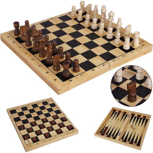 Ytseazn-Towo Bois 3-En-1 Échiquier Jeu D'échecs Jeu De Dames Ensemble De Backgammon-Jeux En Bois Classiques Pour Enfants Et Adultes,Jeux De Société Familiaux Et De Voyage,Portable Et Durable
