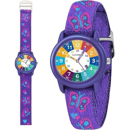 Ytseazn-Montre Enfant Fille Garçon Analogique Avec Bracelet En Tissu Élastique,Apprendre À Lire L¿Heure,Papillon Dinosaures Fleurs