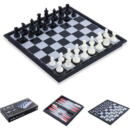 Ytseazn-Jeu D'échecs 3 En 1 Magnétique,L 25x25 Cm Pliable Echec Dames Backgammon,Avec Échecs,Dames,Backgammon,Pour Les Enfant Et Adultes