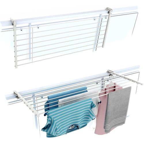 ytseazn-Foxydry Duo,Étendoir Linge Exterieur De Balcon Rabattable,Séchoir À Linge Pour Rambarde Extérieur Résistant En Acier Inoxydable Et Aluminium Pour Terrasses,Balcons Et Rampes-Longueur 118 Cm