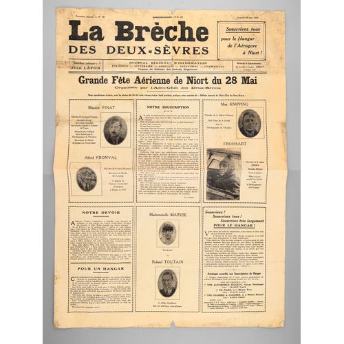 Grande Fête Aérienne De Niort Du 28 Mai, Organisée Par L'aéro-Club Des Deux-Sèvres ( La Brèches Des Deux-Sèvres, Première Année N° 16, Samedi 26 Mai
