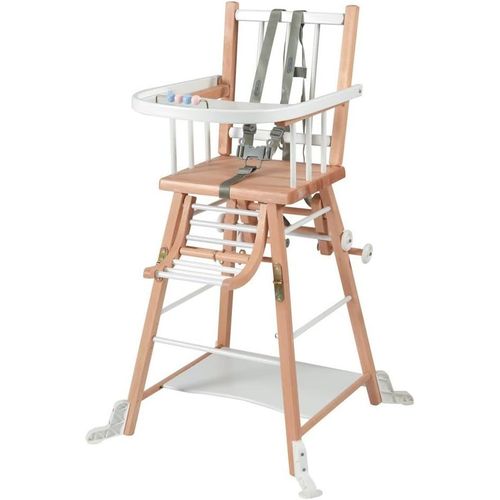 Ytseazn-Chaise Haute Bébé Traditionnelle Transformable Barreaux Sans Tablette Amovible Marcel,Bicolore Blanc Et Naturel