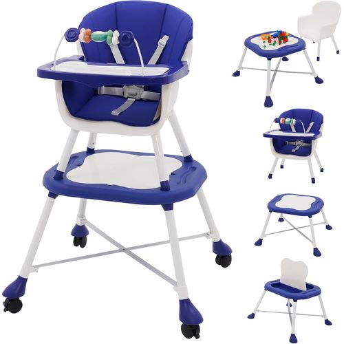 Ytseazn-Chaise Haute Bébé Evolutive 6 En 1 Avec Table À Manger,Repose-Pieds,Jouets,Roues,Ceinture Et Double Plateau Détachable,Chaise Haute Confort Pour Bébé De 6 Mois À 6 Ans