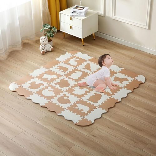 Ytseazn-Tapis En Mousse Pour Bébé Eva Foam Dalle Tapis Puzzle Jeu Bebe Epais 142x142x1cm Parc Animal Kaki Et Blanc Ramper Pièces Détachées Tapis De Sol Imperméable Cadeau Fête Naissance Dd08