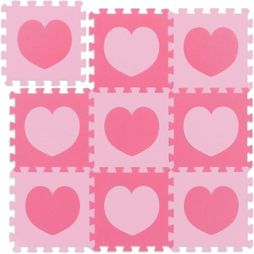 Ytseazn-Tapis De Sol Puzzle Bébé Éveil,Motif C?Ur,18 Pièces,Mousse Sans Polluants,Lxp: 91,5 X 91,5 Cm,Rose/Fluo
