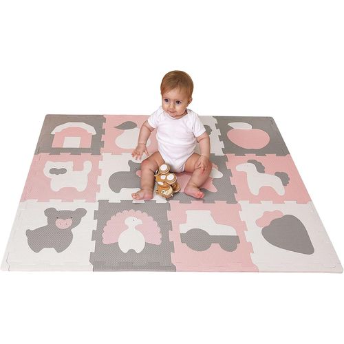 Ytseazn-Tapis Puzzle Mousse Bébé 1,2x0,9m Animaux De Ferme¿12 Dalles 30x30cm¿20% Plus Épais & Doux Tapis De Sol Bébé¿Sans Toxines,Inodore,Facile À Nettoyer Tapis Motricité Bébé