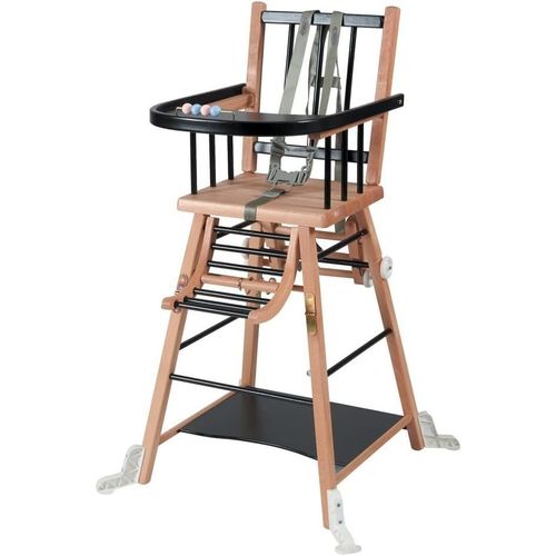 Ytseazn-Chaise Haute Bébé Traditionnelle Transformable Barreaux Sans Tablette Amovible Marcel,Bicolore Noir Et Naturel