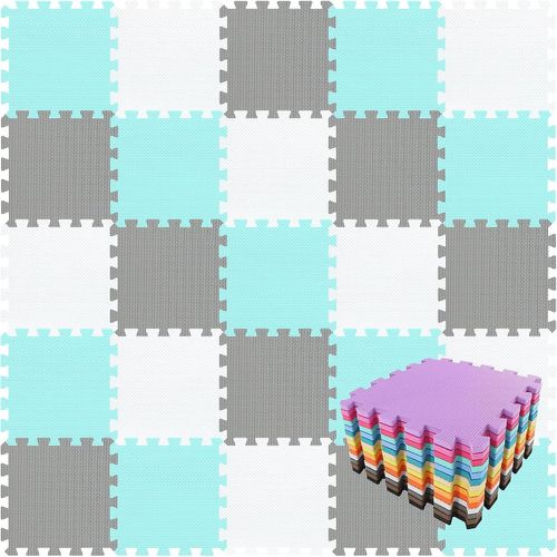 Ytseazn-Eva Puzzle Tapis Mousse Bebe-Idéal Pour Les Tapis De Jeux Enfant,18 Dalles(30 * 30 * 1cm),Blanc,Vert,Gris.Qqc-Ahlb18n