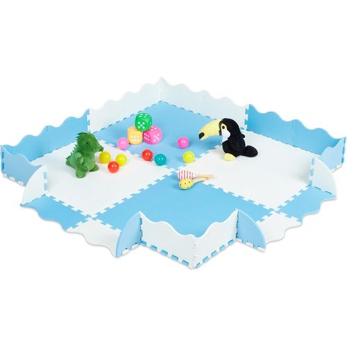 Ytseazn-Tapis De Sol Puzzle Avec Bord,120x120 Dalle Mousse Eva,Bébé Éveil,Sans Polluants,24 Pièces,Bleu-Blanc