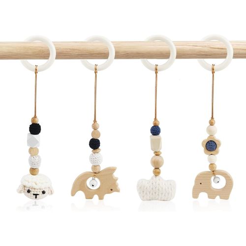 Ytseazn-Binyi Arche Portique D'éveil Bébé En Bois-4 Pièces Jouet À Suspendre Pour Poussette,Siège Et Landau-Jeux Pour Nouveau-Né