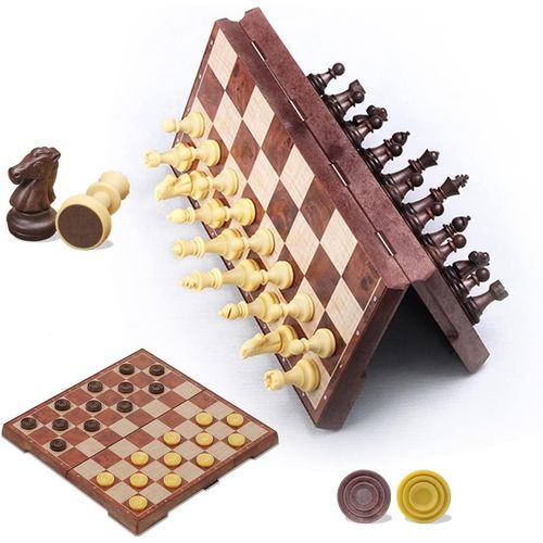 Ytseazn-Jeu De Dames D'échecs,Jeu De Société Magnétique Pliable 2 En 1-31 X 31 Cm,Jouets Éducatifs/Cadeau Pour Enfants Et Adultes(Jeu De Dames D'échecs)