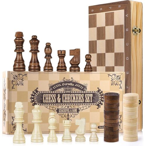 Ytseazn-Jeu D'échecs Et Dames 2 En 1 Echiquier En Bois Magnétiques,Avec Double Dames,Pour Voyage Pliables,Jouets Et Cadeaux De Jeux Éducatifs Pour Adultes Et Enfants(38 X 38cm)