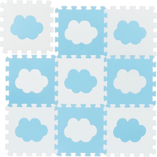 Ytseazn-Tapis De Sol Puzzle Bébé Éveil,Motif Nuage,18 Pièces,Mousse Sans Polluants,Lxp: 91,5 X 91,5cm,Blanc/Bleu