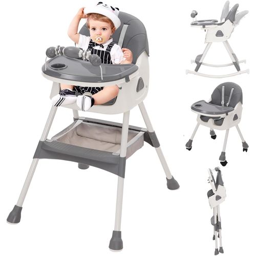 Ytseazn-3 En 1 Chaise Haute Bébé Evolutive Pliable Chaise Haute Transat Inclinable Enfant Chaise Reglable Hauteur Avec Roue Verrouillable Et Double Plateau,Porte-Jouets,De 6+ Mois,4 Angles D'inclinaison