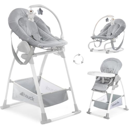 Ytseazn-Chaise Haute Bébé Sit N Relax 3en1,Inclus Transat Balancelle Bebe Avec Arche De Jeux,De Naissance À 15kg,Réglable En Hauteur,Tablette Repas,Roues,Panier,Pliable,Stretch Gris