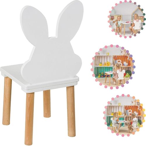 Ytseazn-Chaise Enfant Bois,Petite Chaise Enfant De 2 À 7 Ans,Petite Chaise Enfant Lapin Blanc Avec N?ud,Fauteuil Enfant Pour Les Filles Et Les Garçonschaises Bois